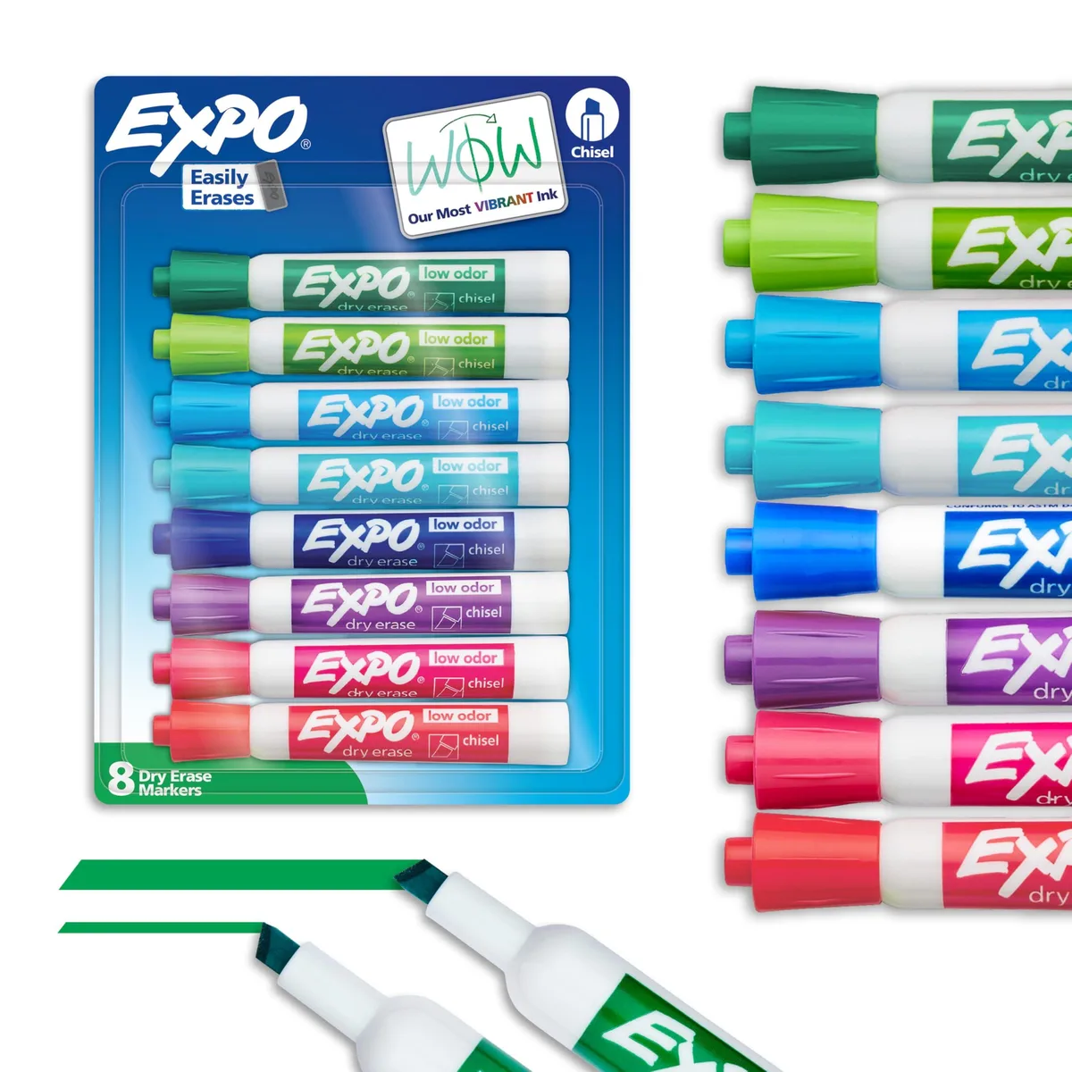 A box of eight chisel-tip dry-erase markers in assorted colours