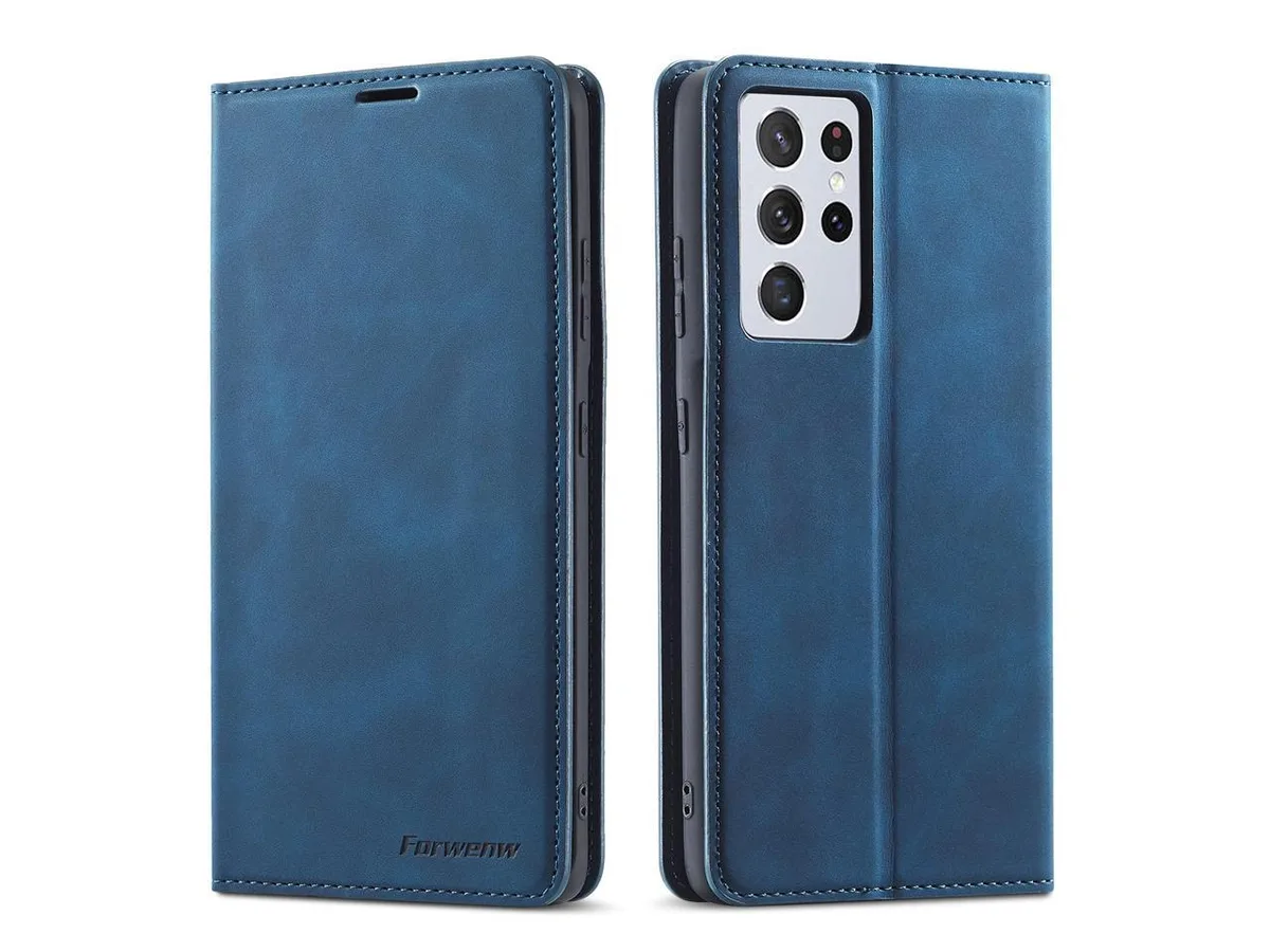 BONAEVER BONAEVER Samsung Galaxy S21 Ultra 6.8 Inch PU Leather TPU Wallet Case Blue — product photo