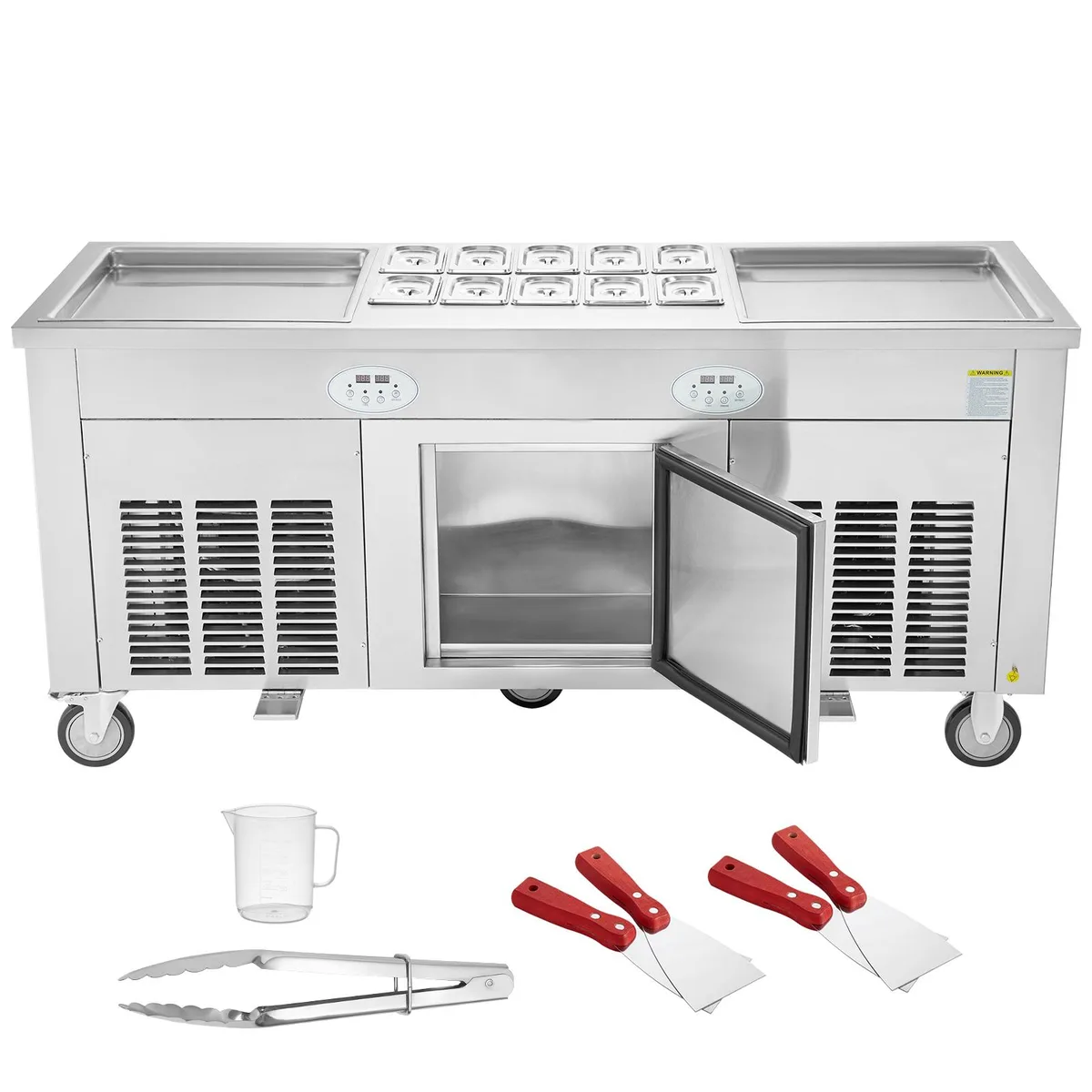 VEVOR VEVOR Fried Ice Cream Roll Machine 2 Pans 17.7in Square Stainless Steel Compressor 4 Scrapers — product photo