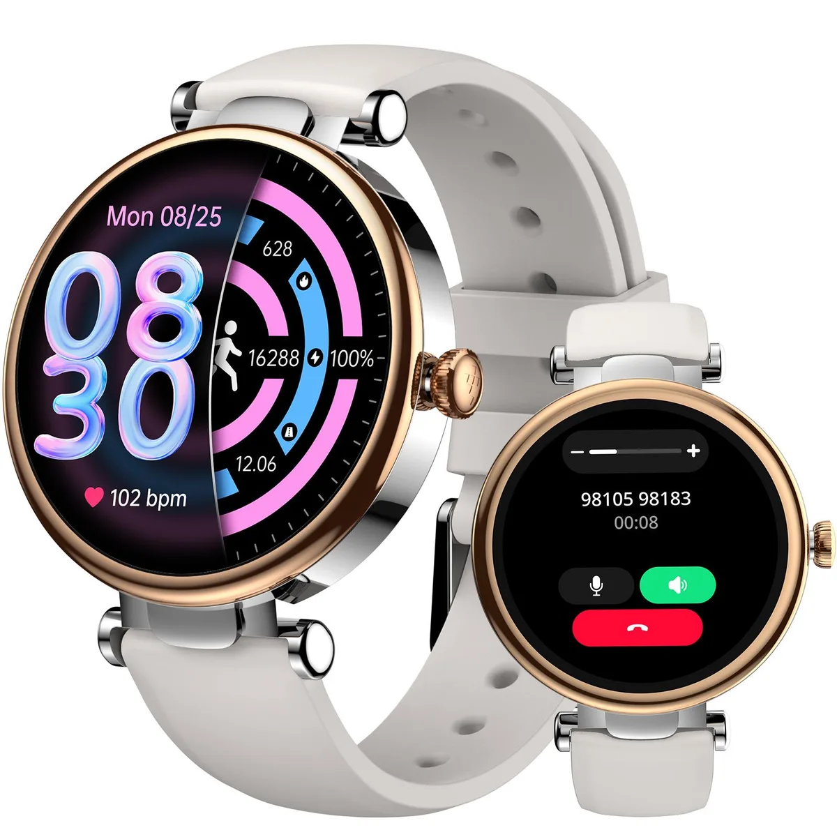 TOZO Store TOZO S8 Smart Watch Silver Silicone Strap AMOLED 100 Modes 24/7 Health 3ATM — product photo