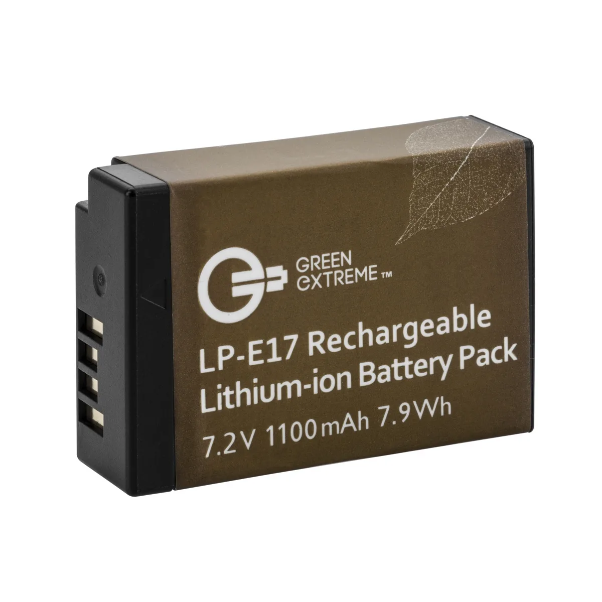 Rectangular green lithium-ion battery pack with textured sides and gold contacts