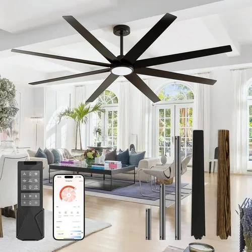 NShi NShi 72 inch Ceiling Fan with Light and Remote/App Control, Black — product photo