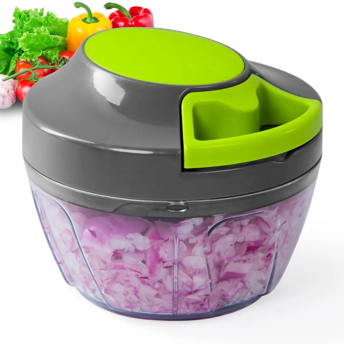 Gray manual food processor with pull string and 500ml bowl