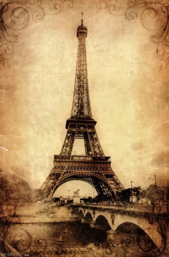 Rustic Eiffel Tower poster print on heavy paper, 22 by 34 inches