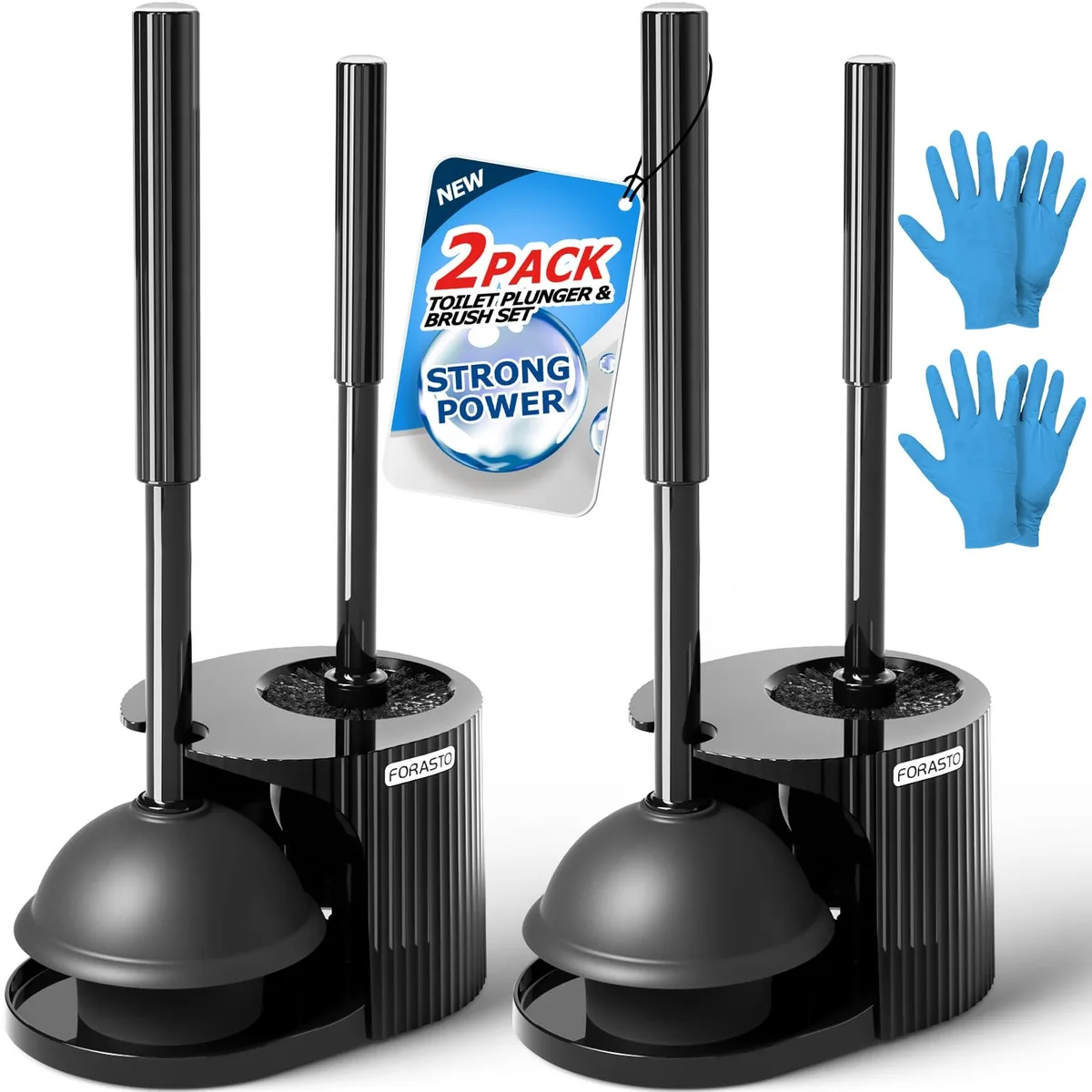 2Pack Toilet Brush & Plunger Set Extended Handle 360° Cleaning Kit — product photo