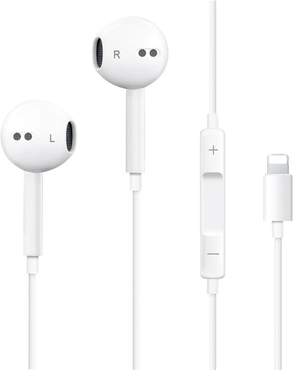 No Sew No Sew Lightning Earbuds White In-Ear with Mic Volume Control Noise Reducing — product photo