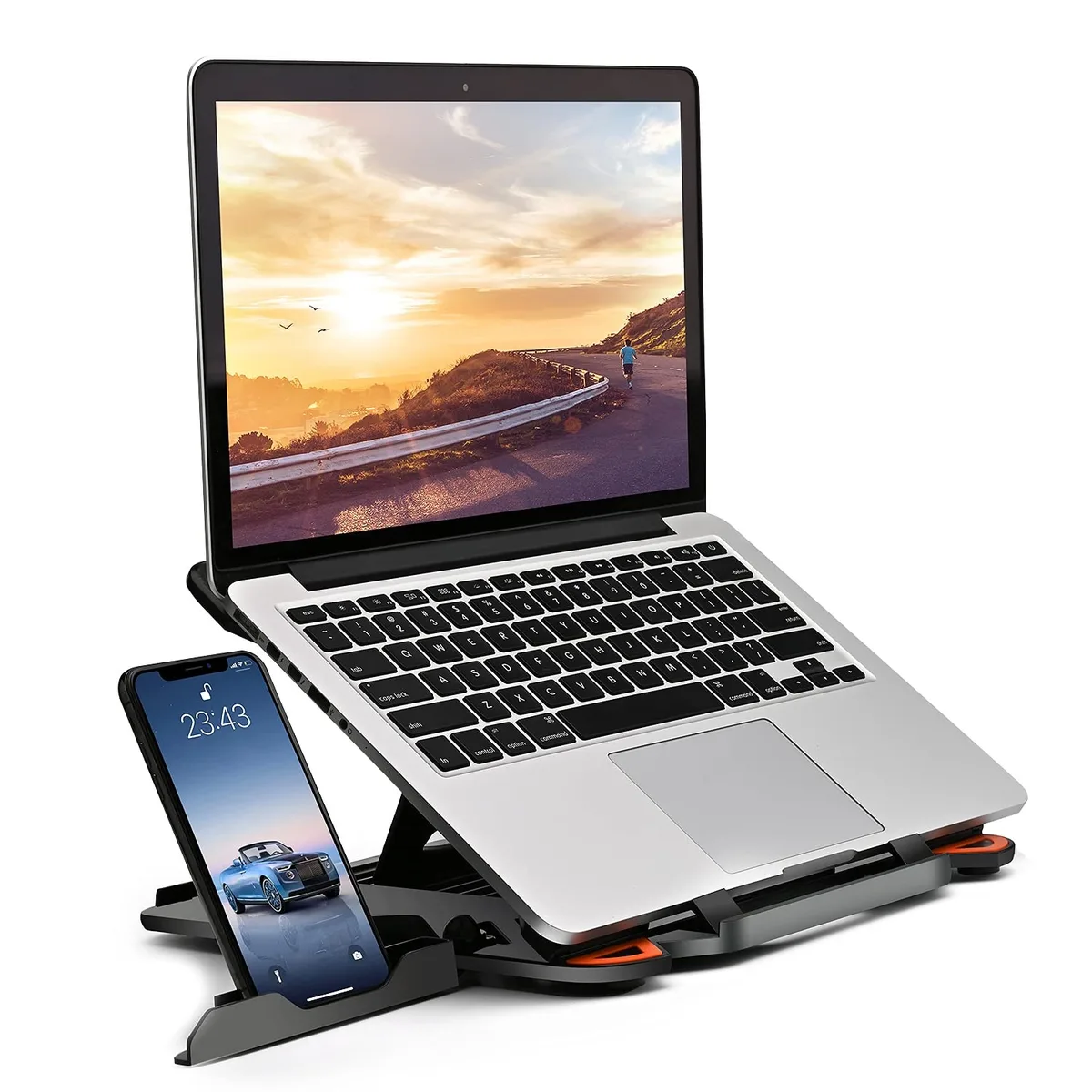 No Sew No Sew XMLSR Laptop Stand 10-17" 360° Rotation Phone Holder 8-Level 5.5-7.0" Foldable .6" Black — product photo