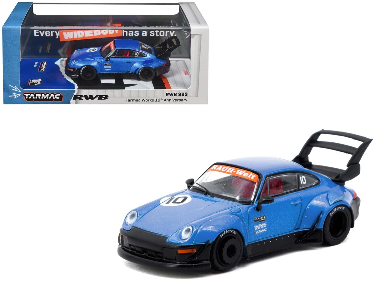 Tarmac Works Tarmac Works RWB 993 RHD #10 10th Anniversary Blue Metallic 1/64 Diecast Hobby Collectible — product photo