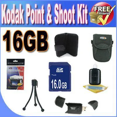 Kodak Kodak Accessory Saver Kit B3 camera kit with 16GB card, case, tripod — product photo