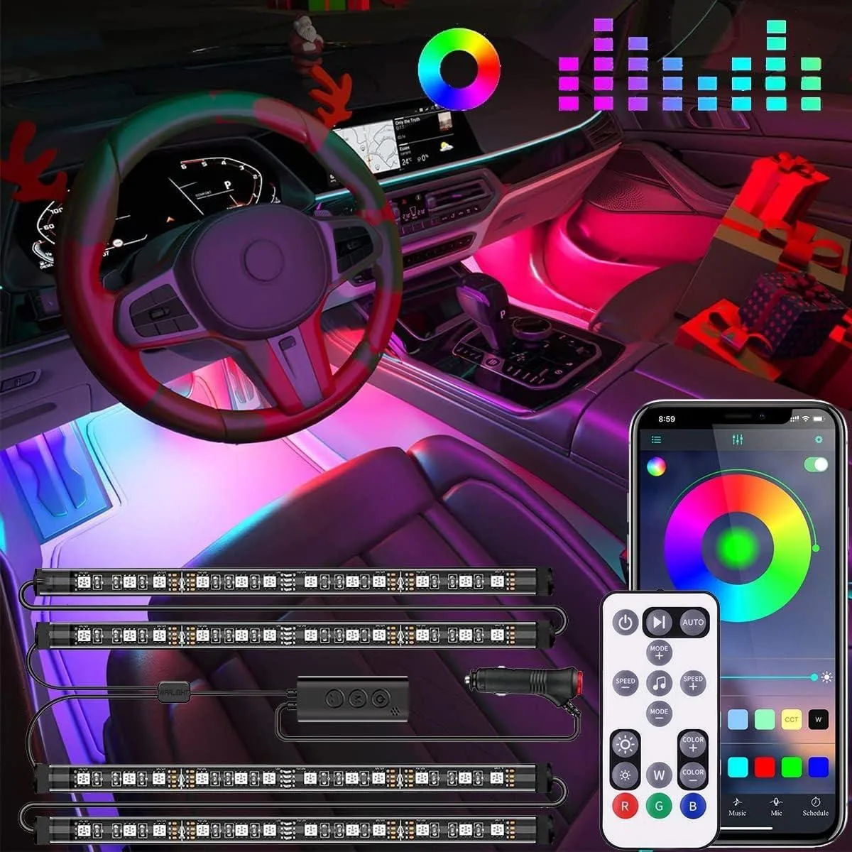  EJ's SUPER CAR Interior LED Strip Lights with Smart App &amp; Remote Control, Music Sync, 12V — product photo