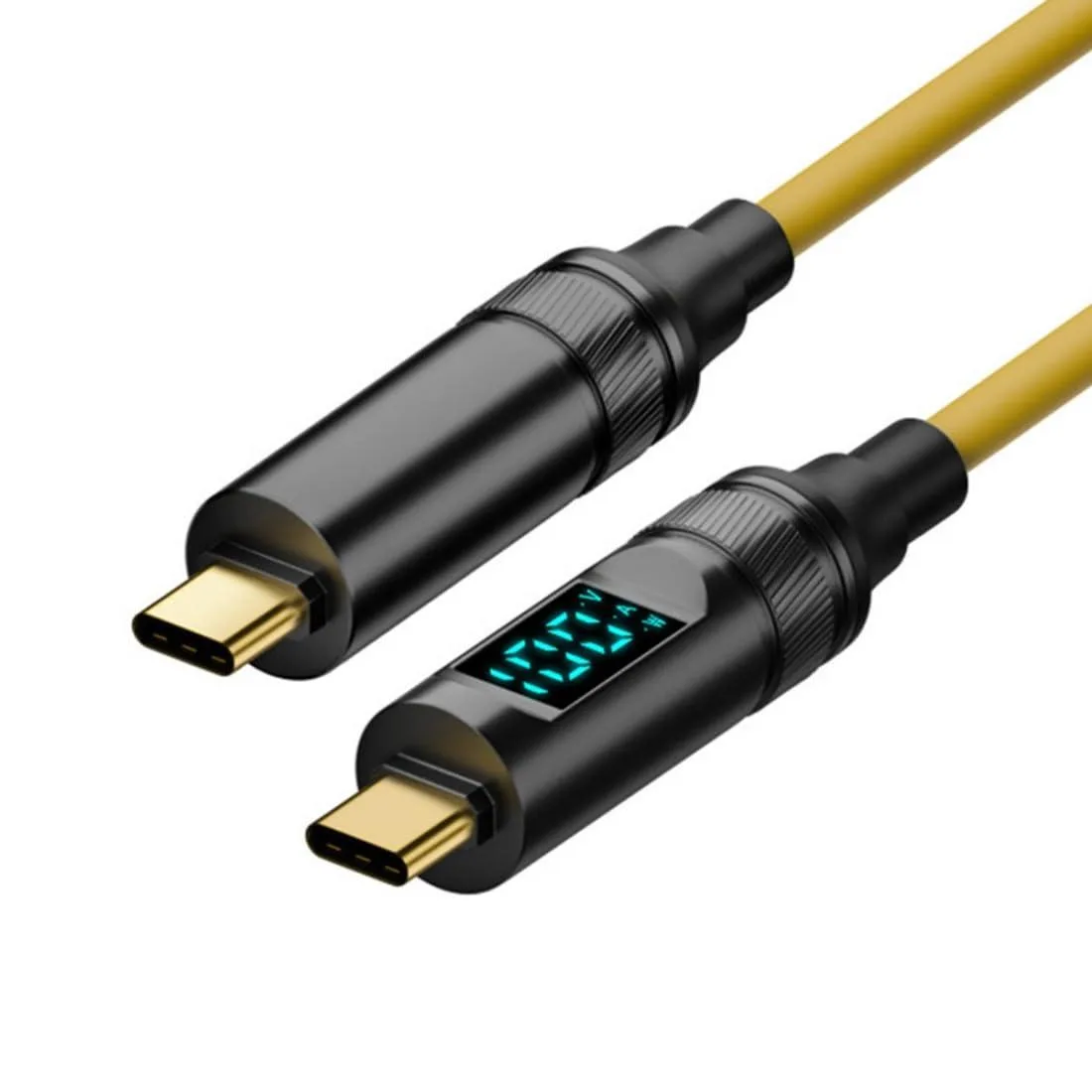 Coiled USB-C cable with built-in LED power display, male-to-male connectors, 1.8 m