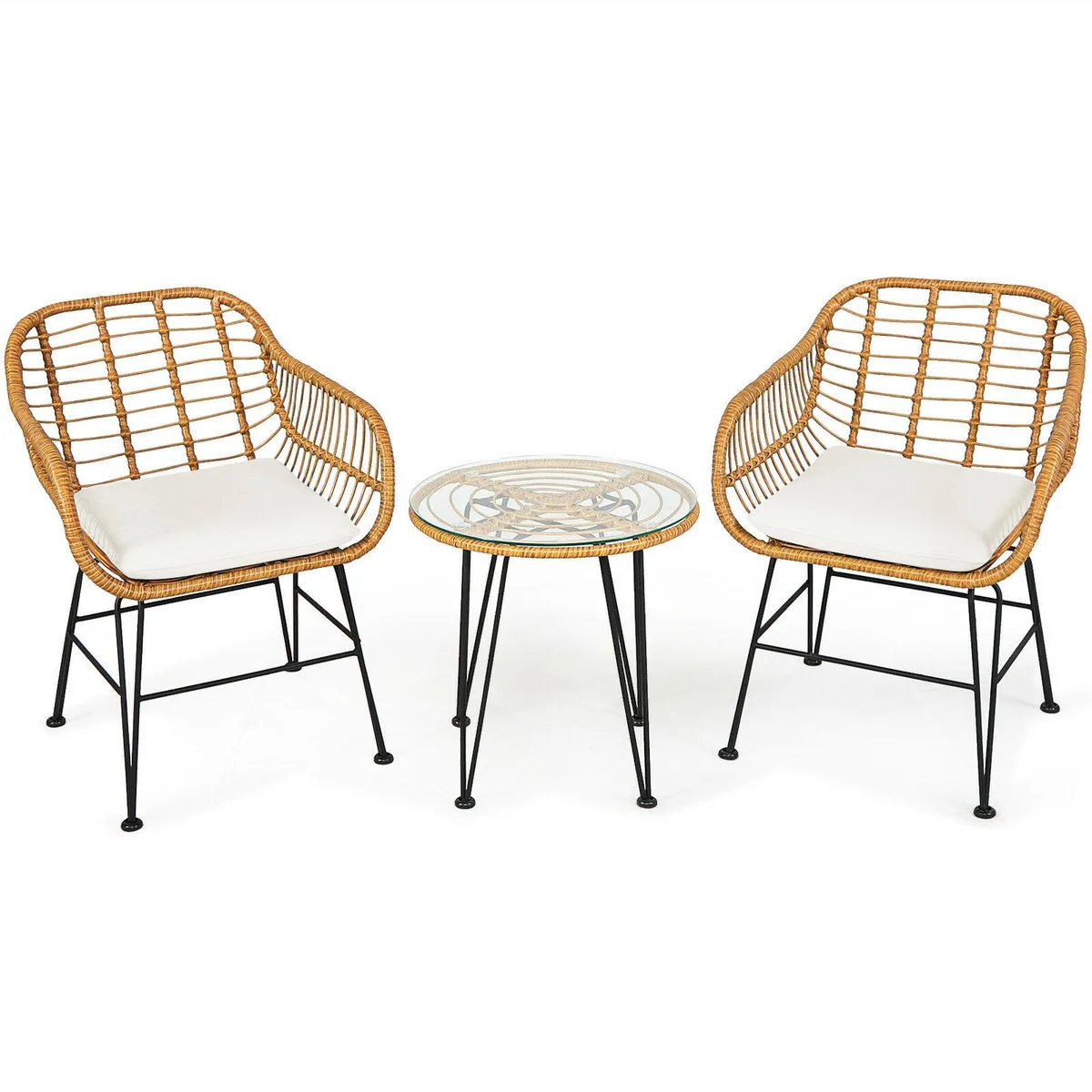 SlickBlue SlickBlue 3-Piece Rattan Patio Furniture Set White 24" Chairs 19.5" Table — product photo