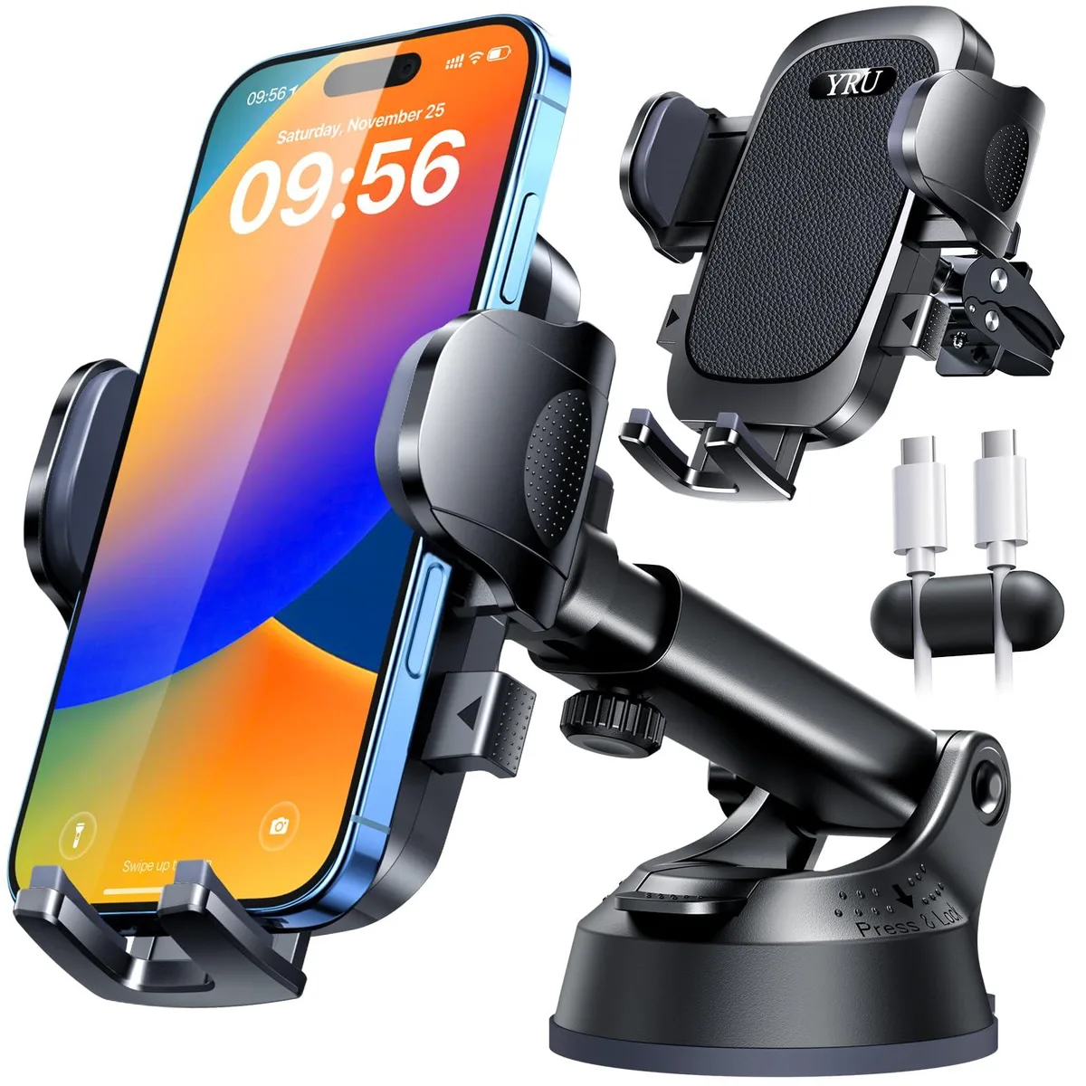 YRU C126 Phone Mount Dark Black 3.15x1.2x3.94in — product photo