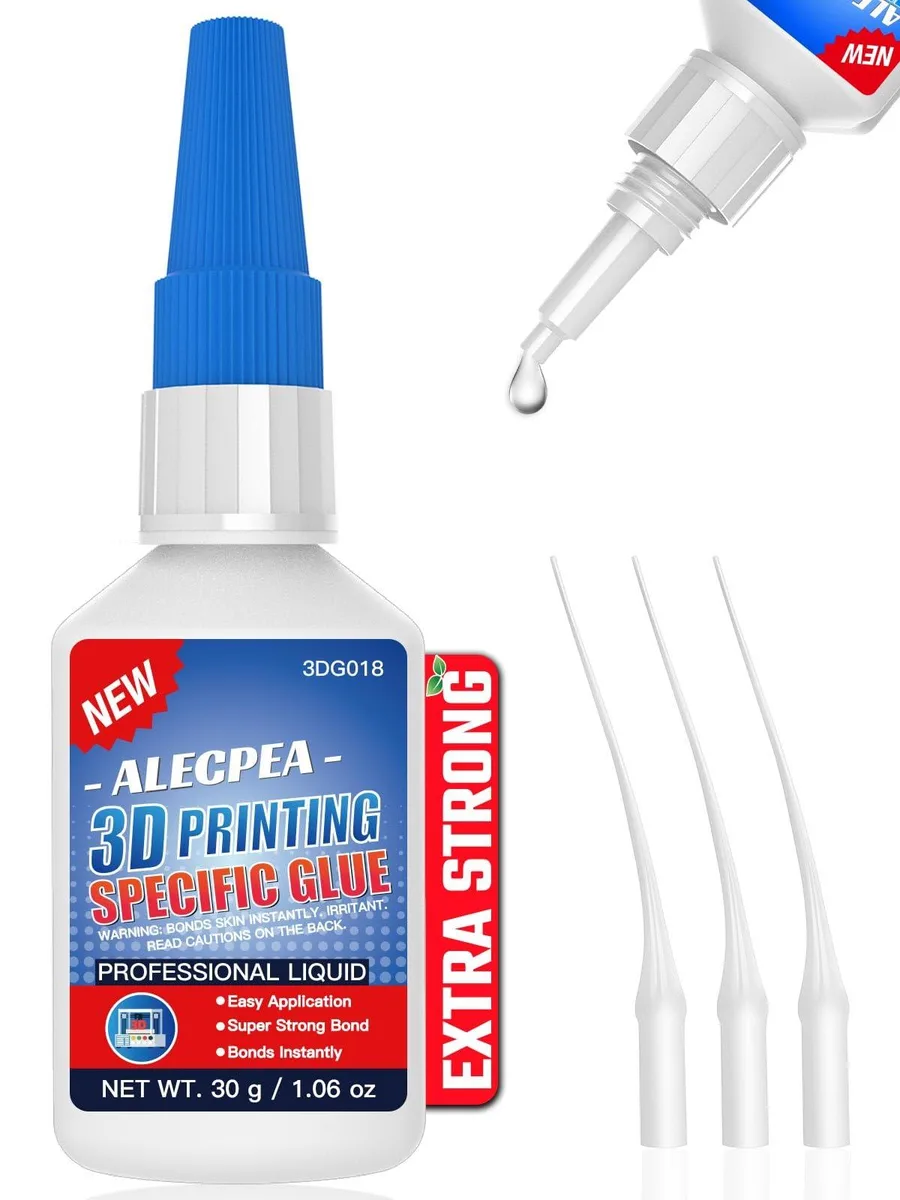 A 30 g clear liquid glue bottle with three precision applicator tips