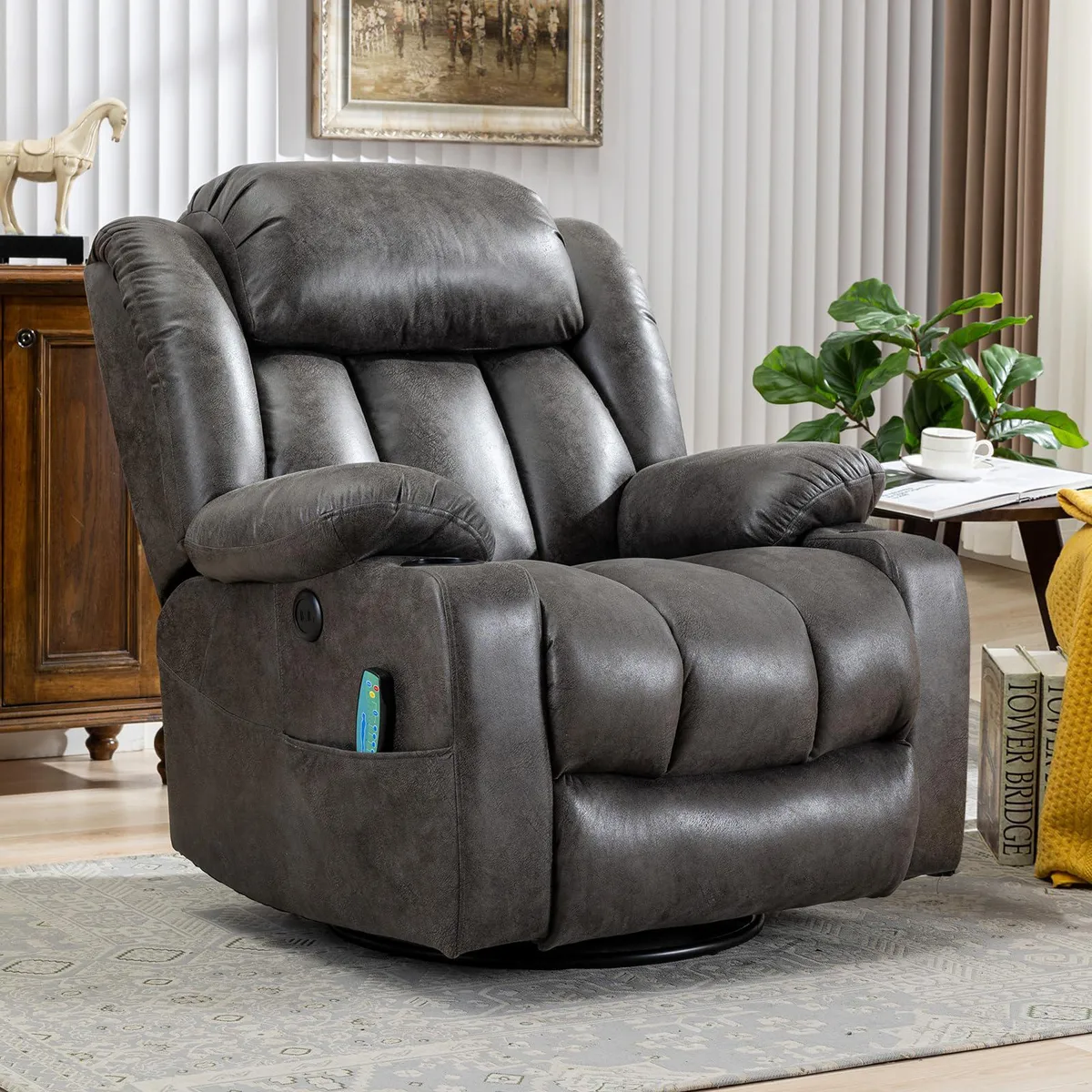 MEETWARM MEETWARM Massage Swivel Rocker Recliner Grey — product photo