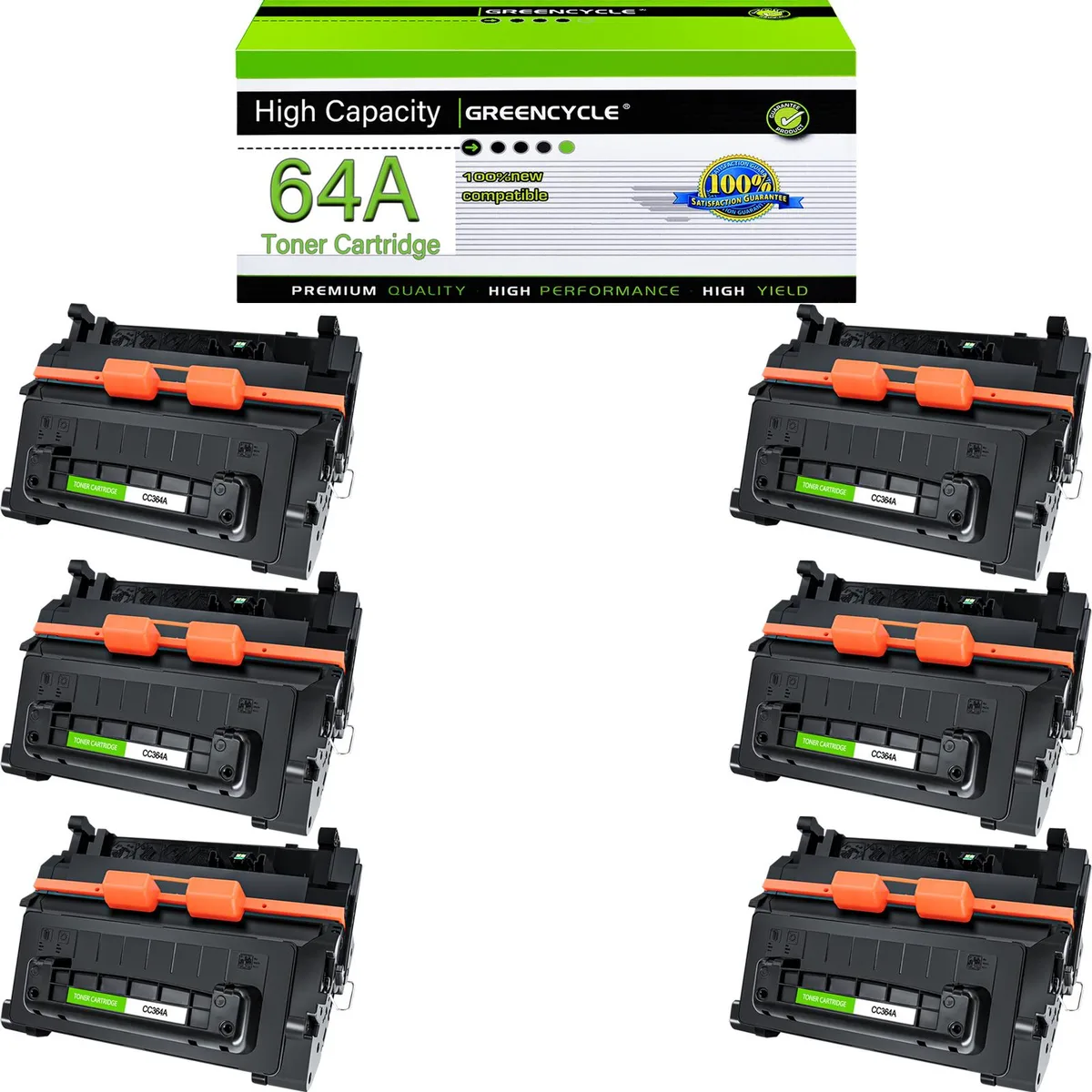 GREENCYCLE GREENCYCLE CC364A 64A Black Toner Cartridge 6-Pack — product photo