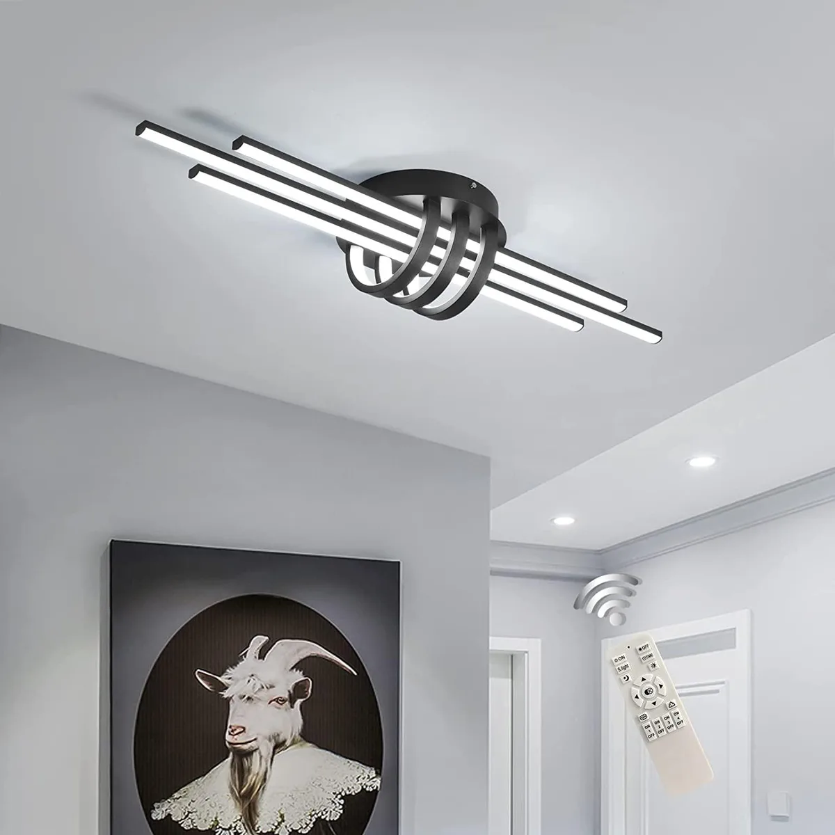 GARWARE WALL ROPES GARWARE WALL ROPES 40W Semi Flush Mount LED Linear Black 80x21x12cm Remote Control — product photo