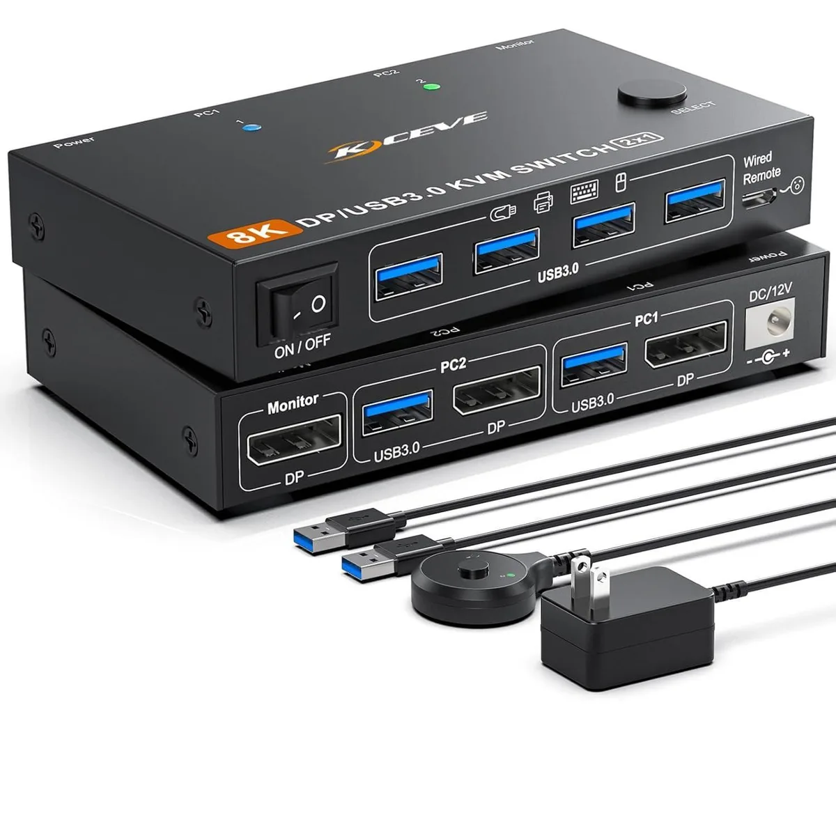 WRIARICH WRIARICH 201DP2 KVM Switch DP 2.1 8K60 4K240 4×USB3.0 1.5m Remote — product photo