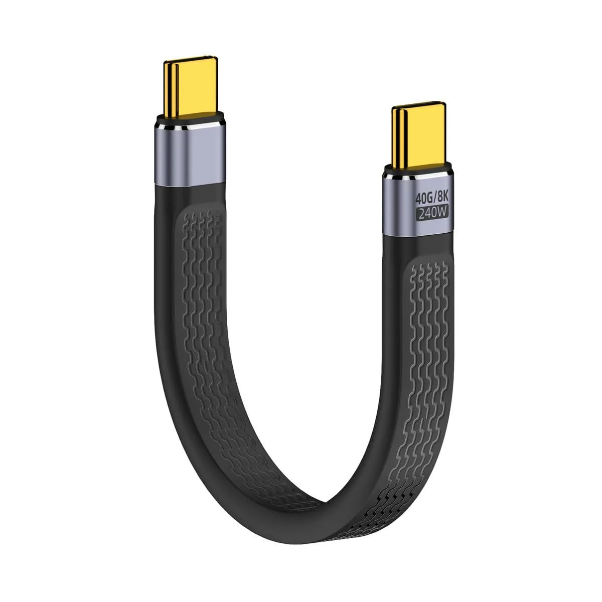 Short flat USB-C to USB-C cable with alloy-shell connectors, 13cm