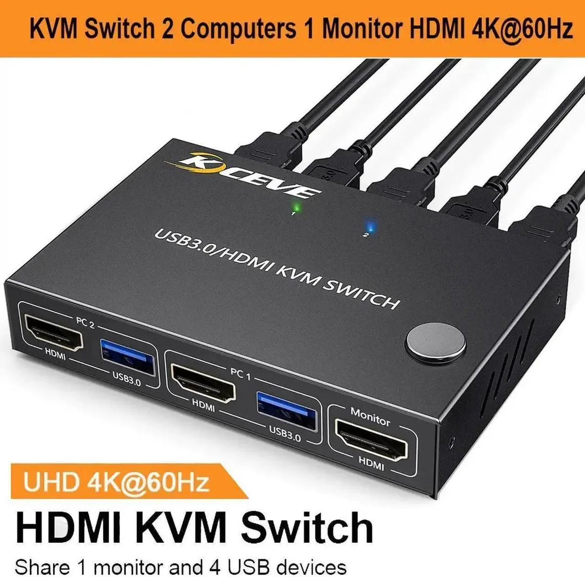 Vszerda Vszerda 2-in-1-Out HDMI KVM Switch 4K@60Hz Wired Remote — product photo