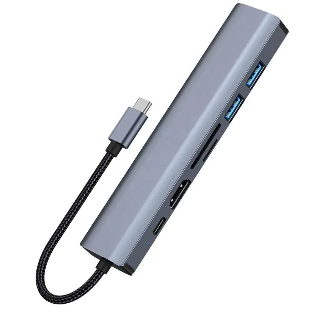 WRIARICH WRIARICH BYL-2303 7-in-1 USB-C Hub 4K HDMI Gigabit Ethernet 100W PD 2×USB 3.0 SD/TF Gray — product photo