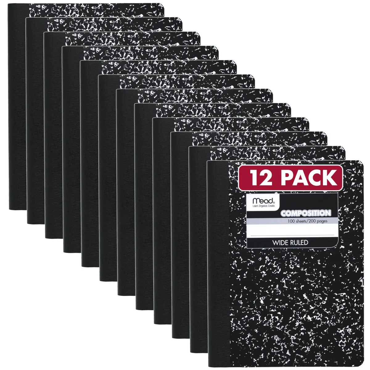  Business Source Composition Notebook, Wide Ruled, 100 Sheets, 7.5" x 9.75", Black Marble, 12 Pack — product photo