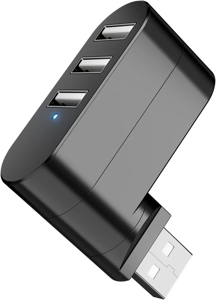 censreal censreal 3 Port USB 2.0 Splitter 90°/180° Rotatable Black — product photo