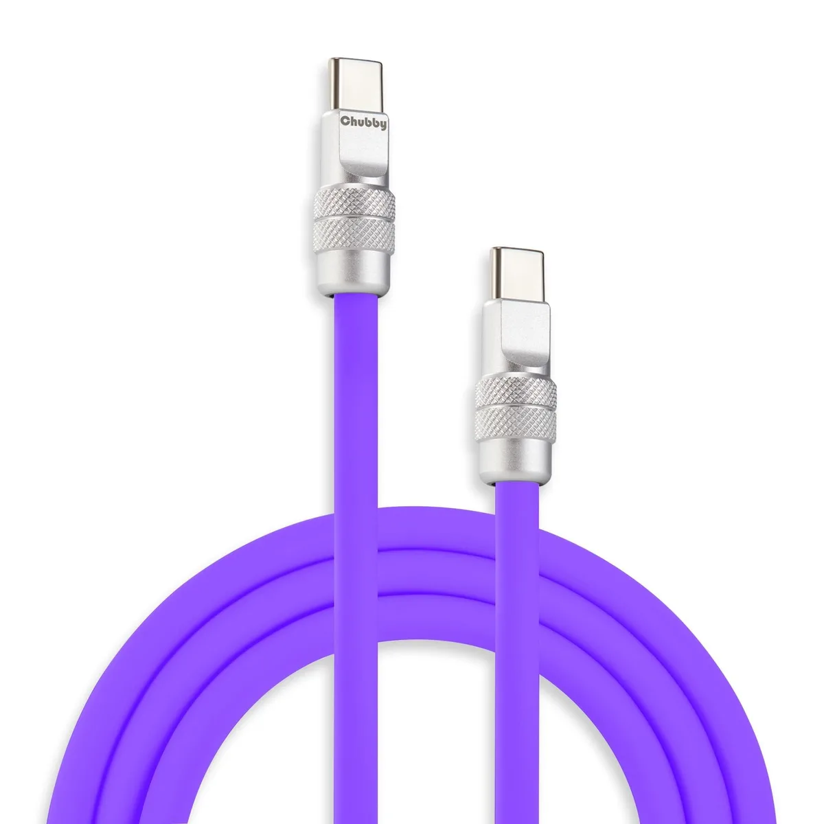 Violet silicone USB-C cable with alloy connectors, 9.8FT coil
