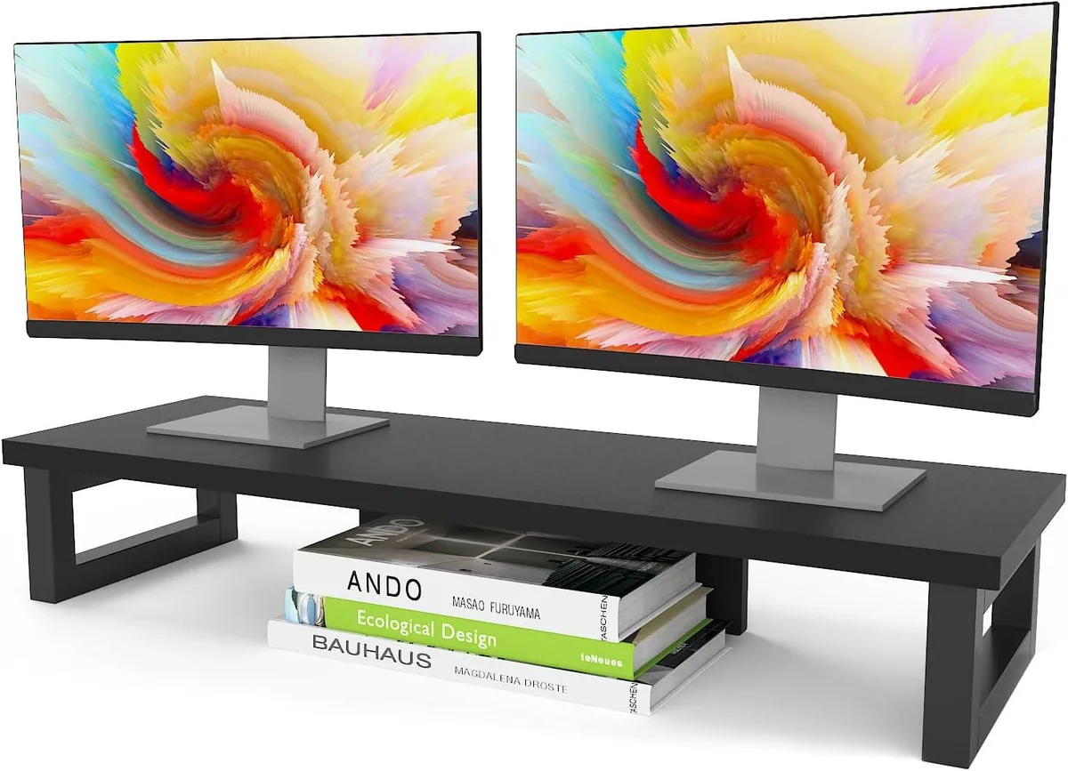 PISKEKAT PISKEKAT Dual Monitor Stand Riser Wood Steel — product photo