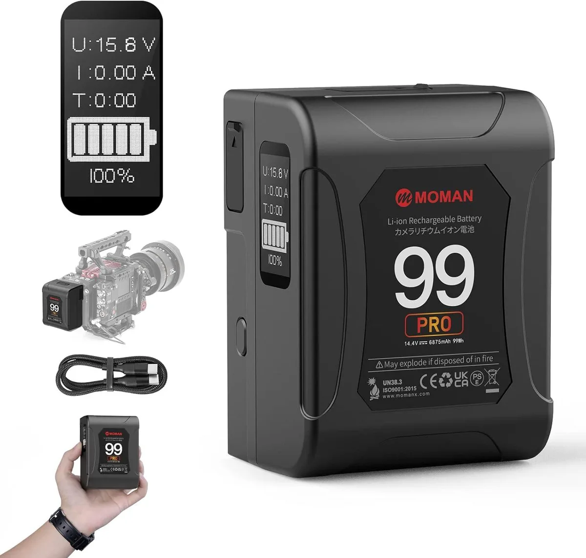 BFKK BFKK Power 99 Pro V-Mount Battery 99Wh 6875mAh OLED Time Display — product photo