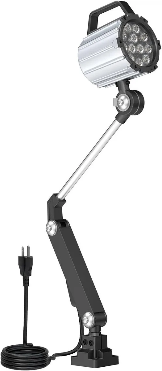 Articulating LED work light with aluminium head and flexible robot arm, IP66 rated
