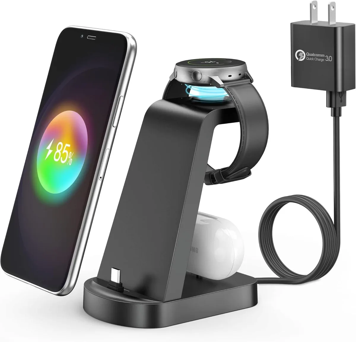 RUOCLRIS RUOCLRIS 3-in-1 USB-C Charging Stand for Galaxy Watch 5/4/3/Active &amp; Phone/Buds — product photo