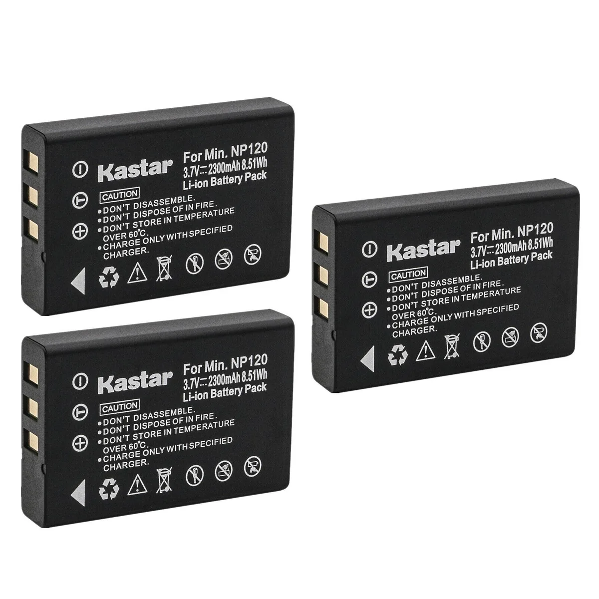 Kastar Kastar FNP120 3-pack camera battery 2300mAh 3.7V 8.51Wh — product photo