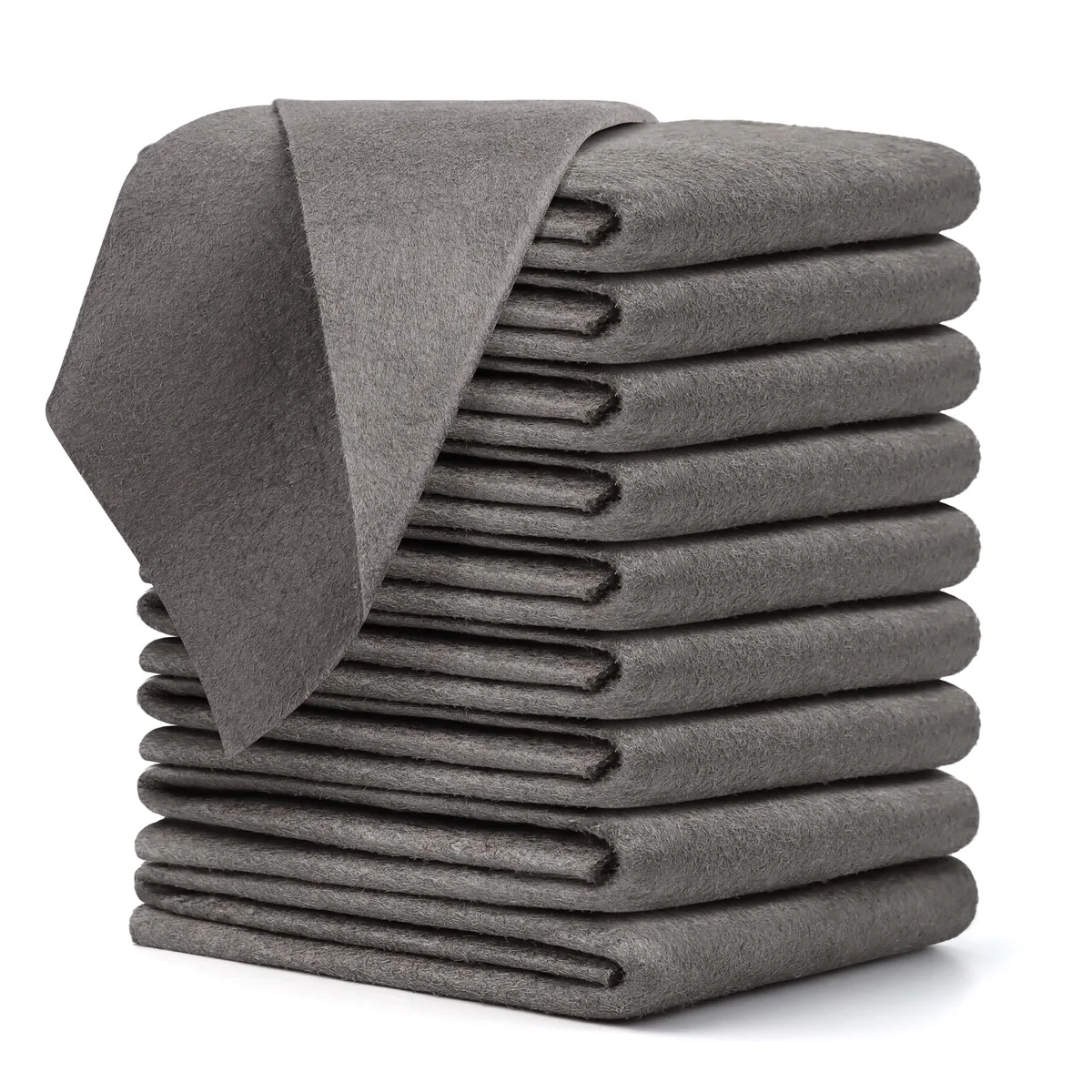 Stack of 10 thick microfiber cloths, 11.8 by 7.78 inches, light grey finish