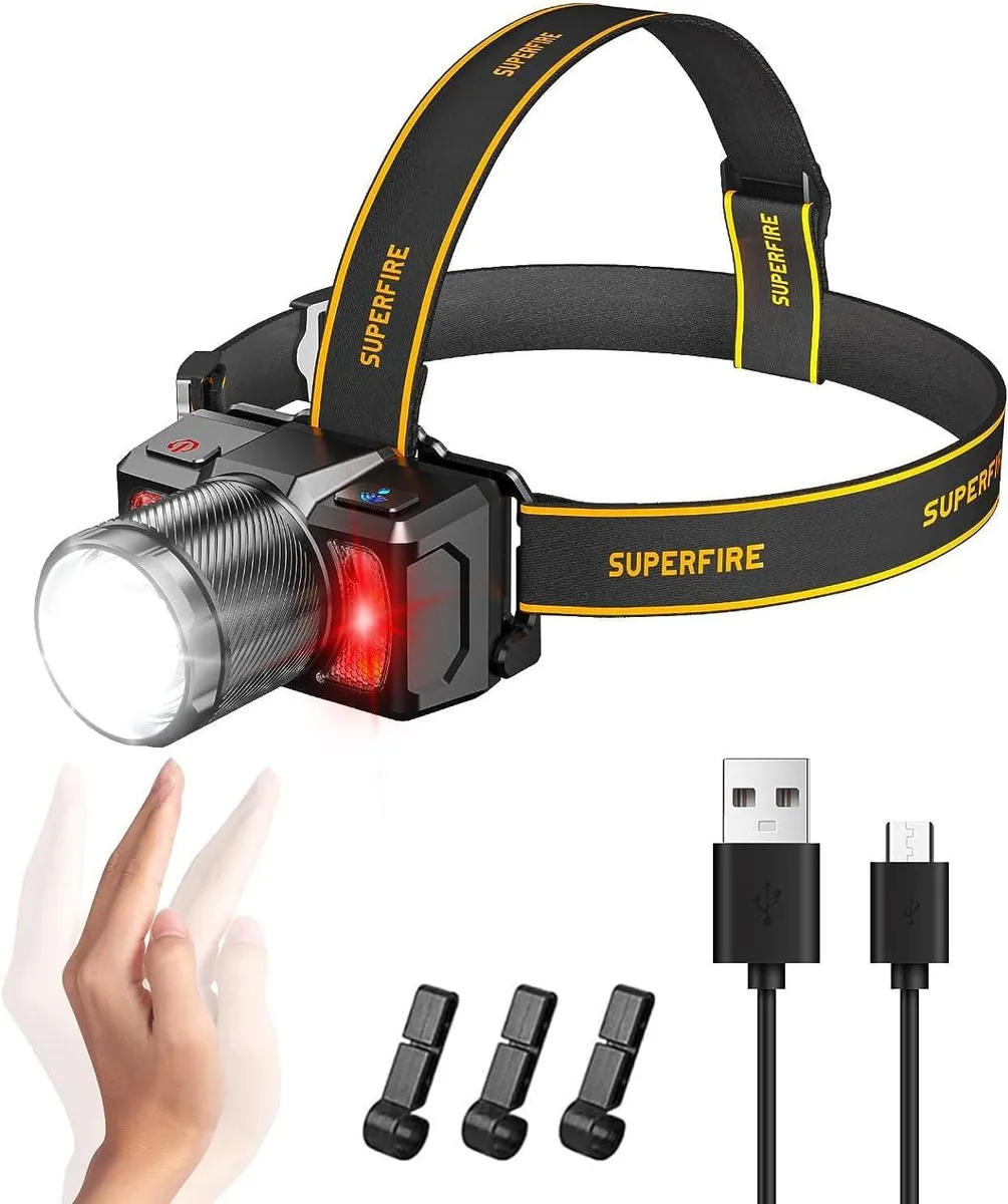 Granvela rechargeable headlamp with adjustable zoom head and elastic headband