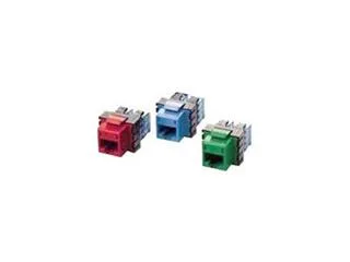 A small white plastic RJ45 keystone jack with punch-down terminals