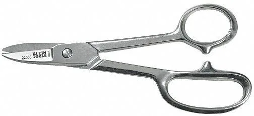 Klein Tools 22000 high-leverage electrician scissors with nickel chrome plating and serrated blade