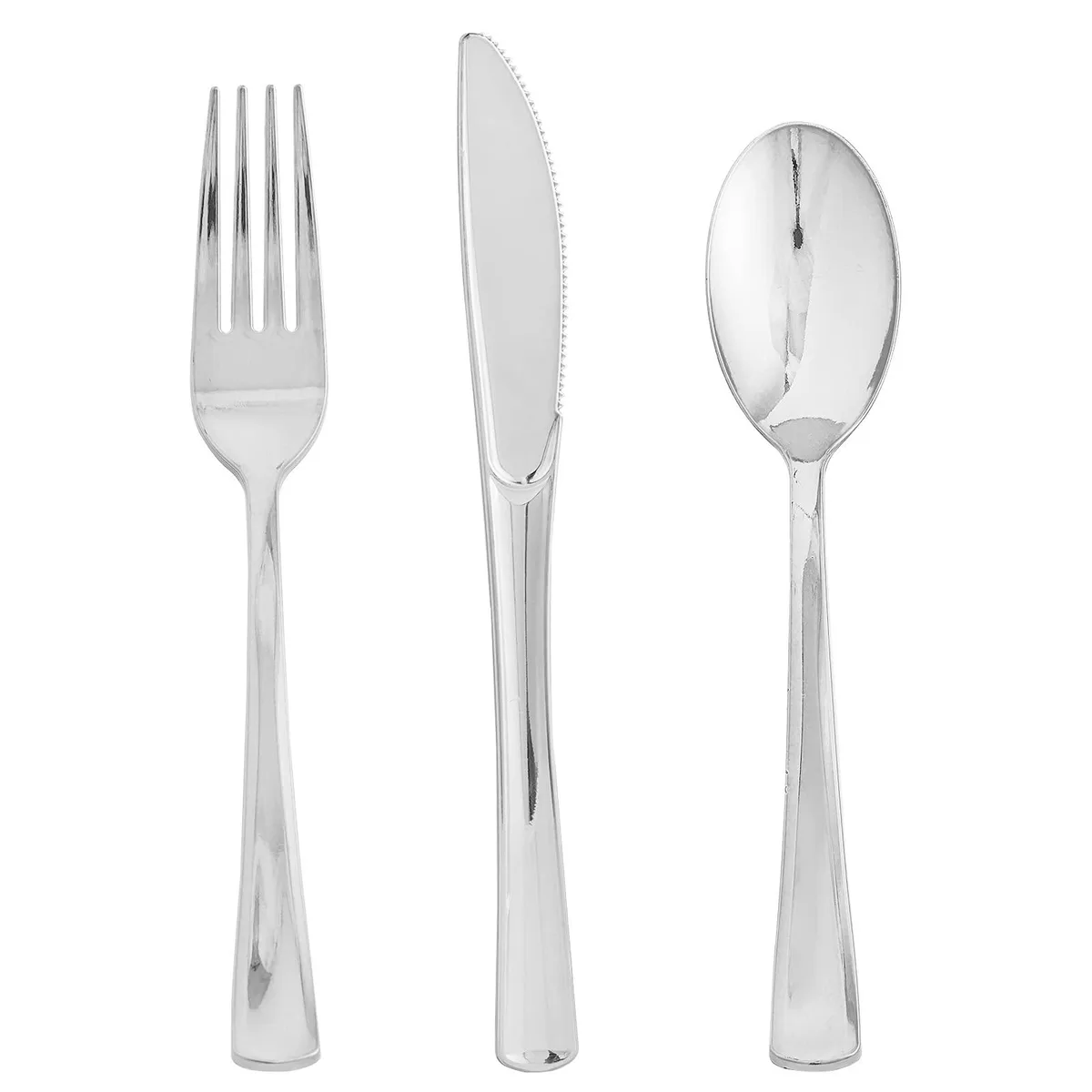 Black plastic cutlery set, 25 forks, 25 knives, 25 spoons in box