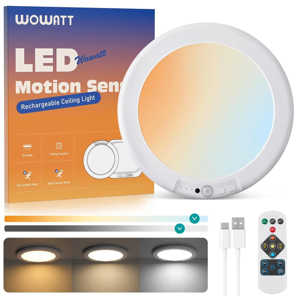 Round white ceiling light 7.48in diameter 1.5cm thick with remote