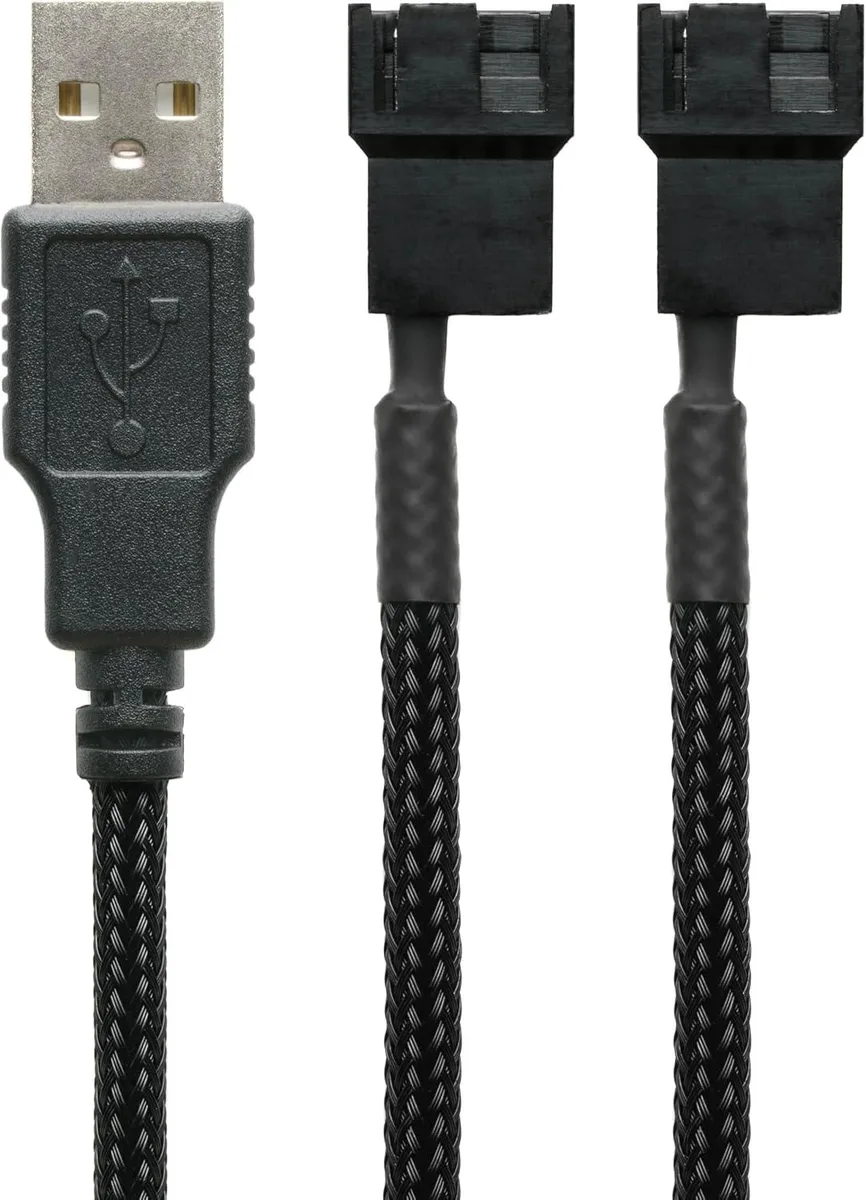 TeKit TeKit USB to Dual 3/4-Pin PWM 5V Sleeved Y Splitter Fan Power Cable 1.6 ft — product photo
