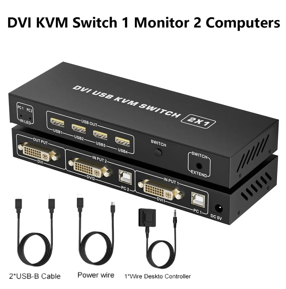 IHDAPP IHDAPP 2-Port DVI KVM Switch 1 Monitor 2 Computers 1920x1200@60Hz 3 USB Ports Desktop Controller — product photo