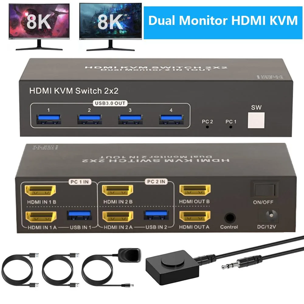 IHDAPP IHDAPP 4K Dual Monitor HDMI KVM Switch 2 Ports 2 Computers 4K@60Hz USB 3.0 — product photo