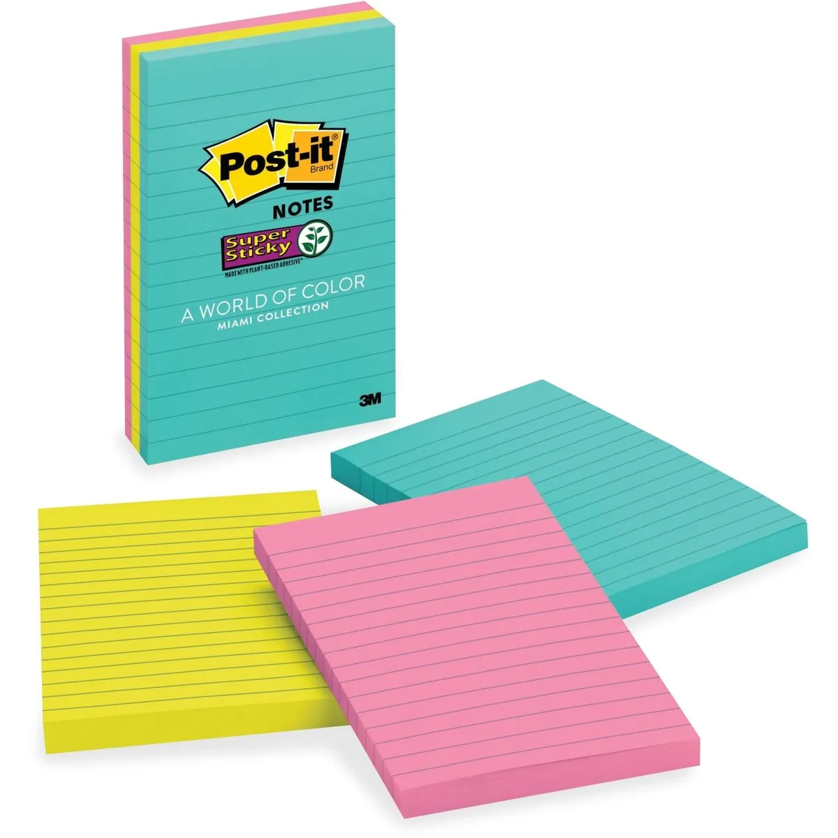3M 3M 6603SSMIA Super Sticky Ruled Sticky Notes 90 sheets 3 pack — product photo