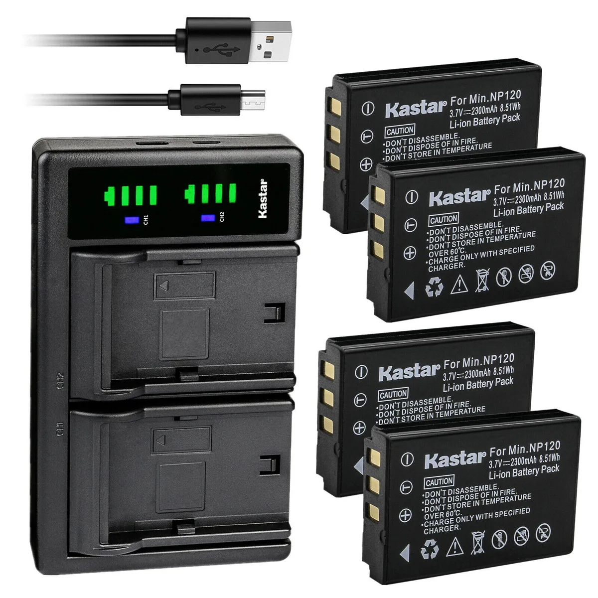 Kastar Kastar NP-120 4-pack battery and LTD2 USB charger — product photo