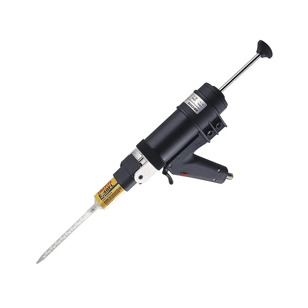 Black pneumatic dual-cartridge applicator with integrated air regulator for 35 mL and 50 mL cartridges