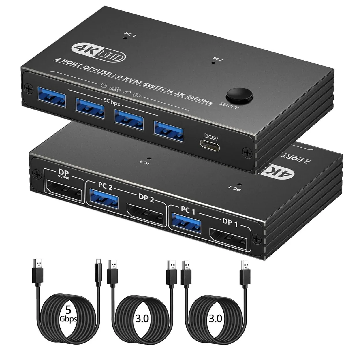 AUTYUE AUTYUE DisplayPort KVM Switch 1 Monitor 2 Computers 4K 60Hz 4 USB 3.0 — product photo