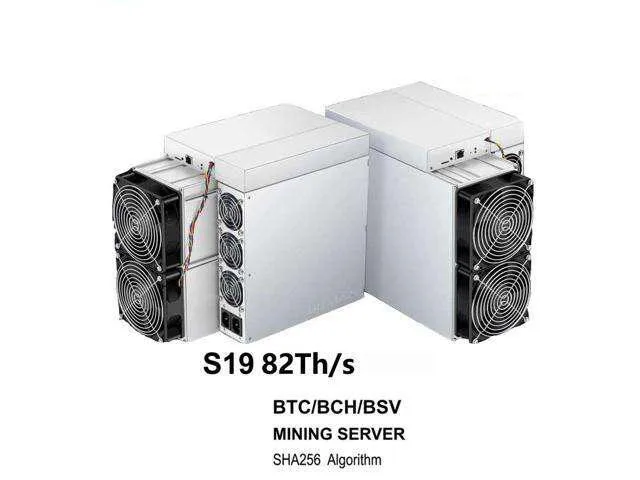 Rectangular silver metal mining unit with front grille and rear power sockets