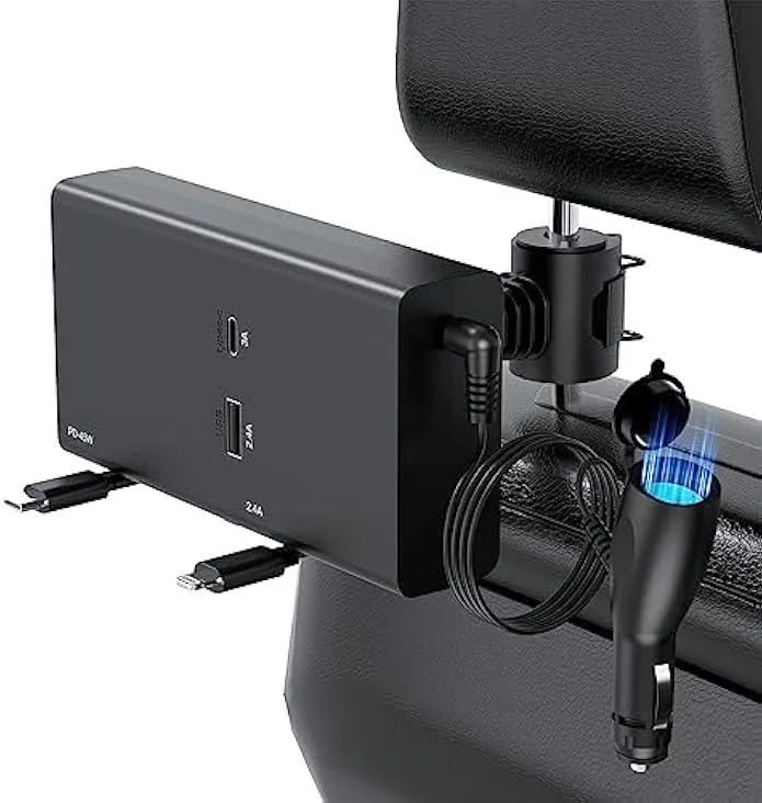 TAURKENAM TAURKENAM 5-in-1 Retractable Car Charger 60W Headrest Mount — product photo