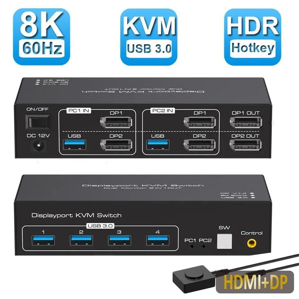 LUOM LUOM SW222-1DP1HD 8K 60Hz 4K 120Hz KVM switch — product photo