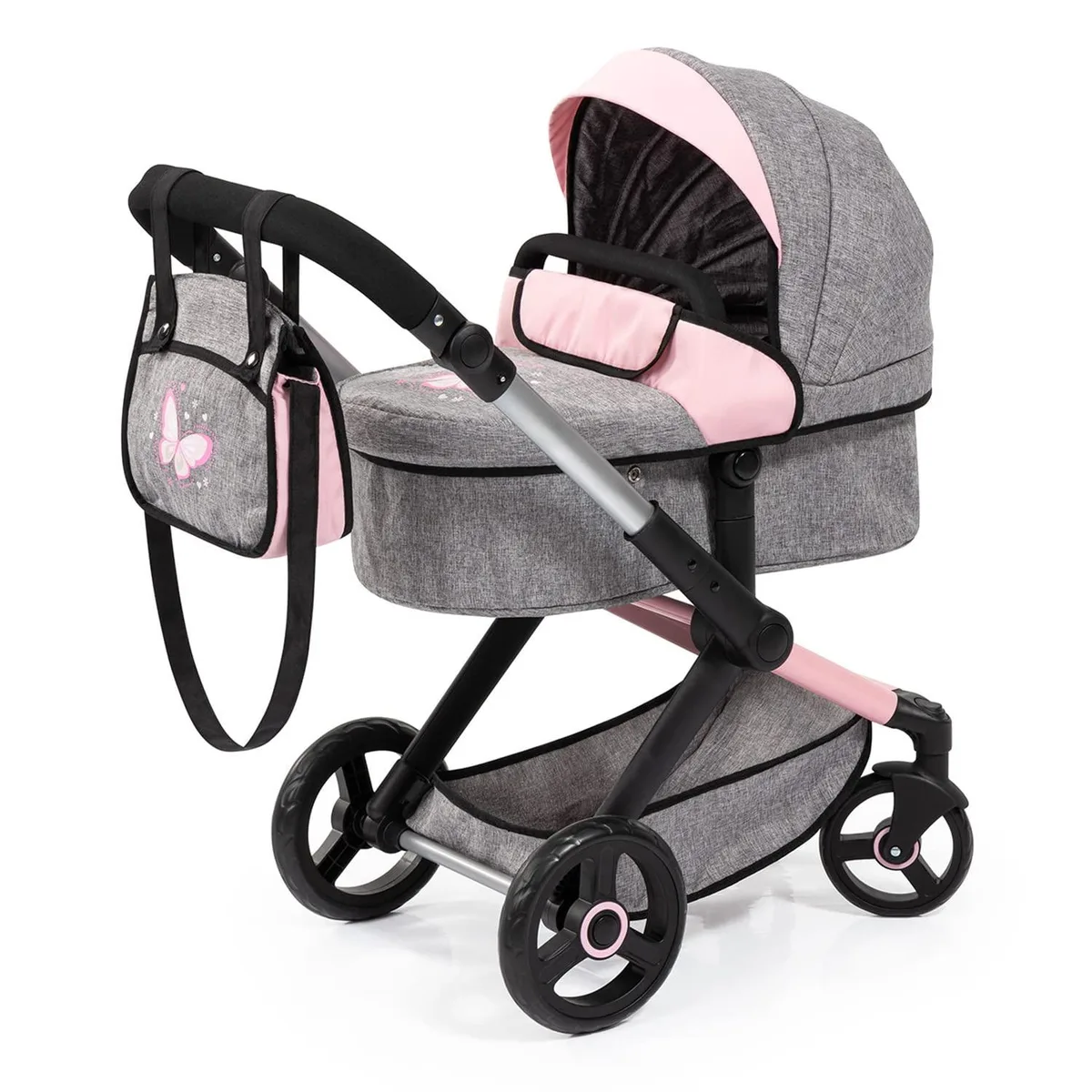 Bayer Pram Xeo Doll Stroller Butterfly Grey Pink 20 inch — product photo